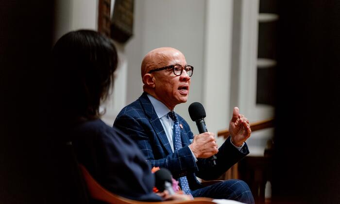 2025 MLK Lecture honoree Darren Walker sits for a Q&A during the event. 