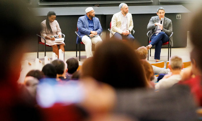 The Rev. Matthew Ichihashi Potts (from right), Rabbi Getzel Davis, Imam Khalil Abdur-Rashid, and Alta Mauro.