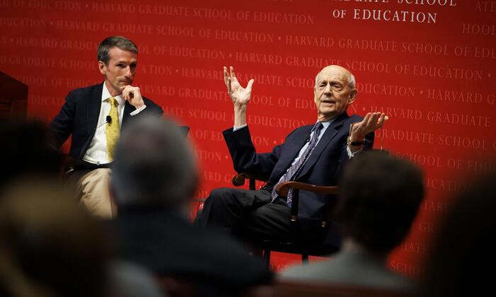 Justice Stephen Breyer (right) with Martin West.  Photo by Grace DuVal