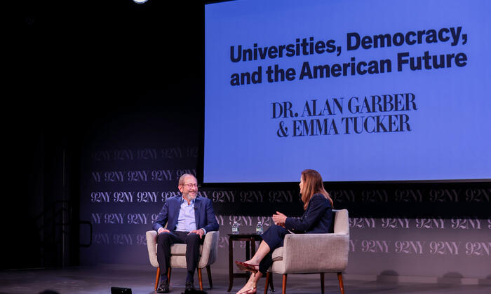 Harvard President Alan Garber and Wall Street Journal Editor-in-Chief Emma Tucker.
