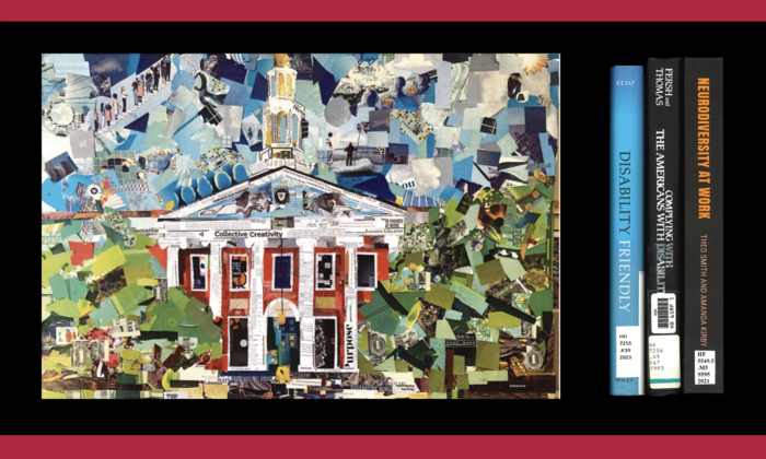A collage of the HBS Baker Library.
