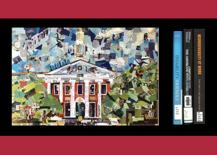 A collage of the HBS Baker Library.