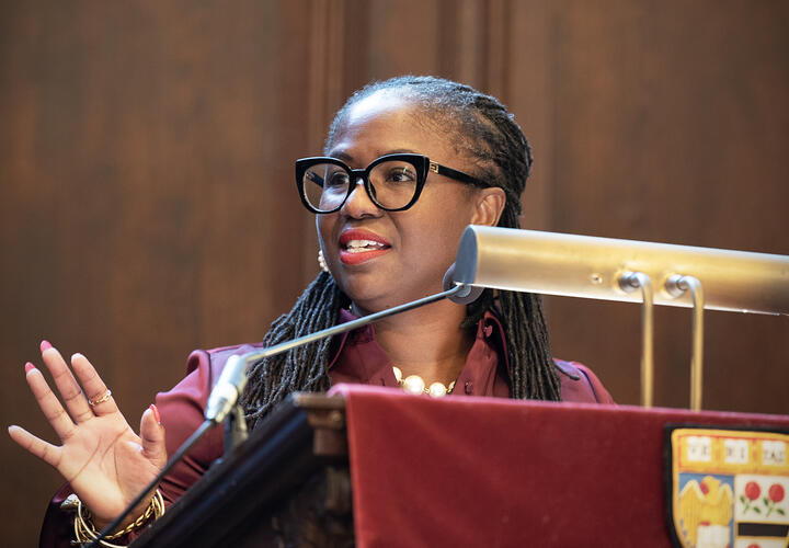 Sherri Ann Charleston delivers morning prayers at Memorial Church. 