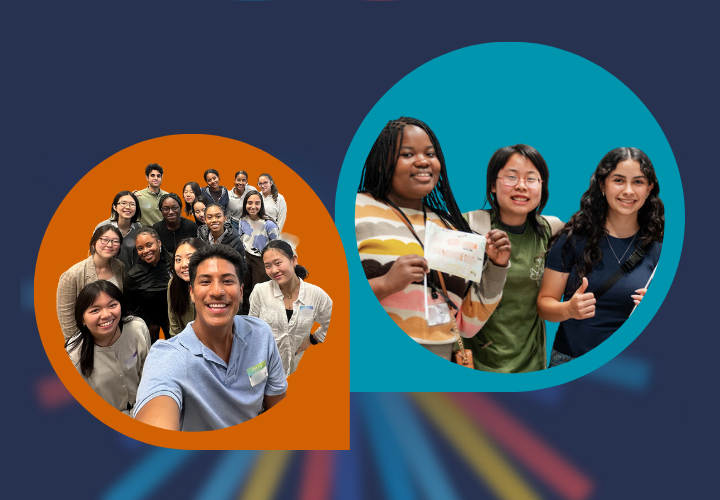 Student, staff, fellows, and faculty smiling with community.