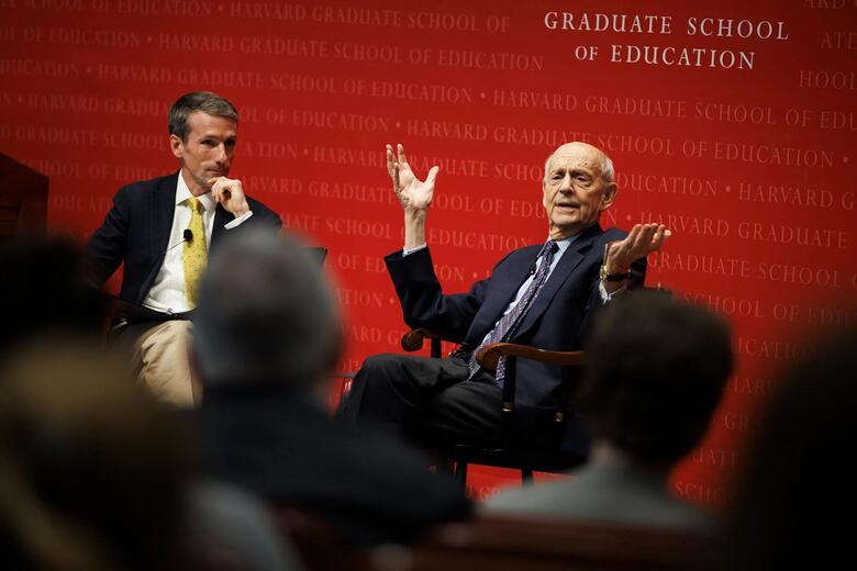 Justice Stephen Breyer (right) with Martin West.  Photo by Grace DuVal