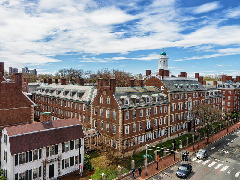 An aerial view of F Kennedy Street, Harvard University.