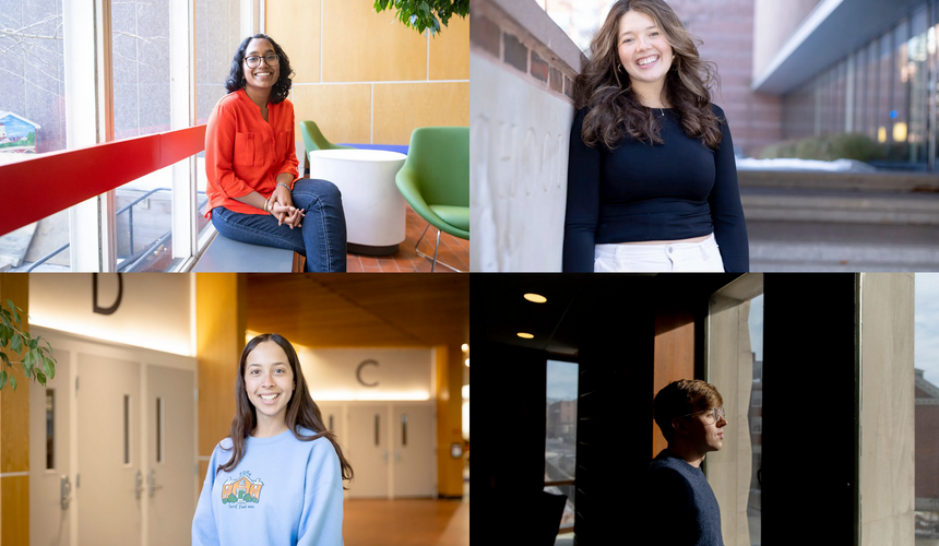 portraits of four Harvard College students impacted by removing financial barriers for tuition.