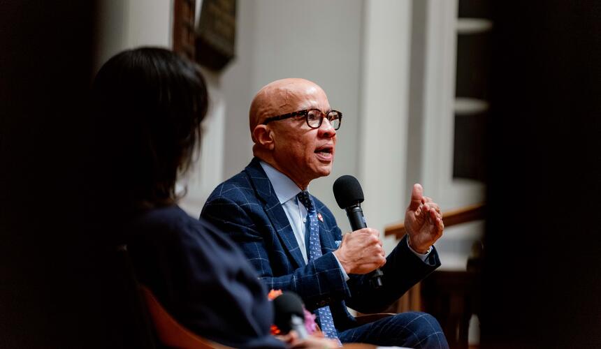 2025 MLK Lecture honoree Darren Walker sits for a Q&A during the event. 