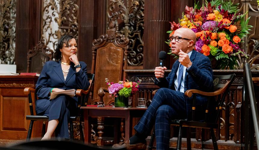 2025 MLK lecturer Darren Walker in conversation with Tomiko Brown-Nagin, dean of the Harvard Radcliffe Institute.