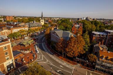 Harvard Square in the fall. 